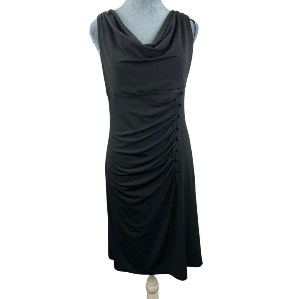 White House Black Market Women's 6 Sleeveless Cowl Neck With Ruched Black Dress - Picture 9 of 16